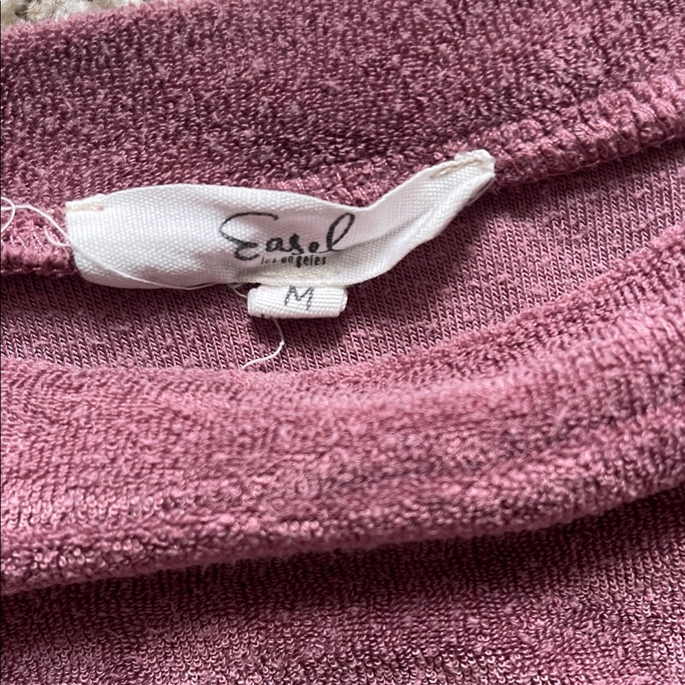 Women’s Burgundy Sweatshirt with Striped Sleeves - Picture 2 of 3